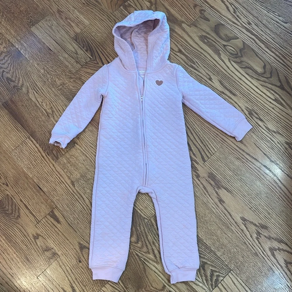 Baby Girl Quilted Hooded One Piece Suit. Size 24 Months. Excellent to Like New.